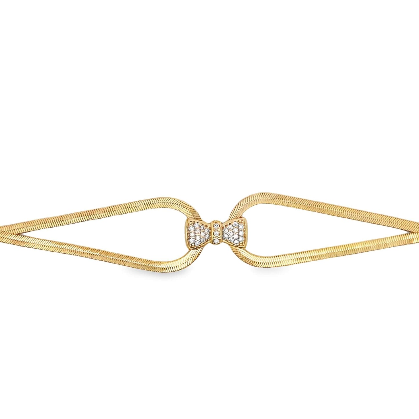 3mm Herringbone Snake Bracelet with CZ Bowtie Charm (H254)(I282A)-0