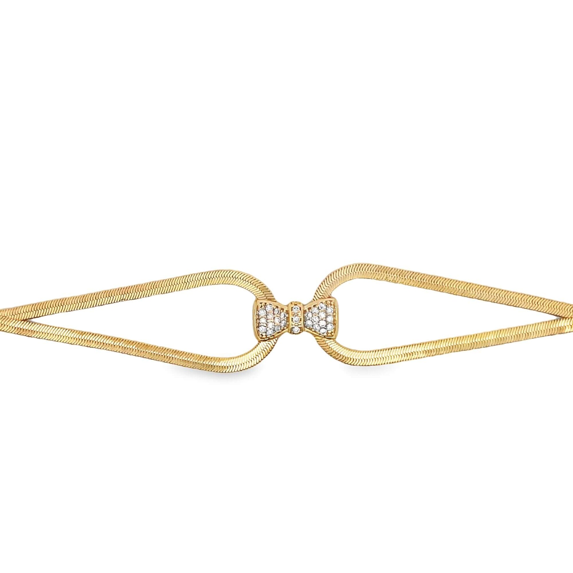 3mm Herringbone Snake Bracelet with CZ Bowtie Charm (H254)(I282A)-0