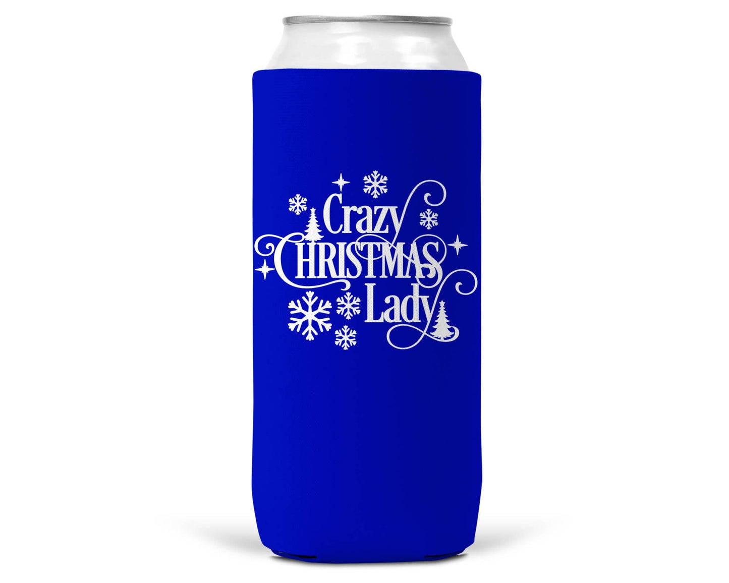 Crazy Christmas Lady Christmas SLIM CAN Coozie 12oz Slim Can-2