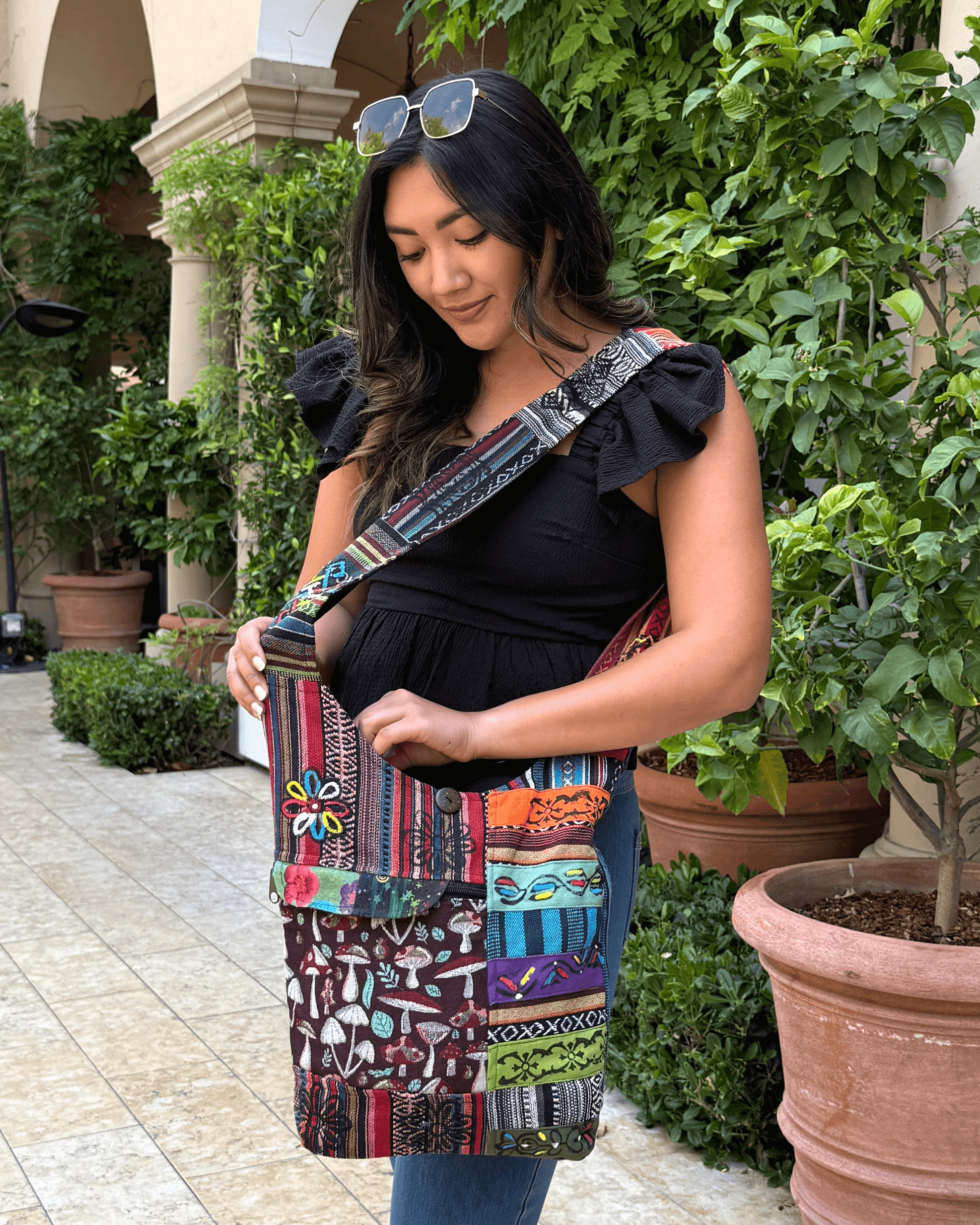 Kathmandu Collection Tribal Stripe Patchwork Hobo Bag-4