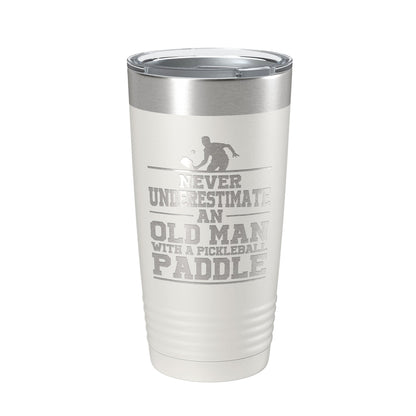 Funny Pickleball Tumbler Never Underestimate An Old Man With A Pickle Ball Paddle Travel Mug Insulated Laser Engraved Coffee Cup Gift 20 oz-1