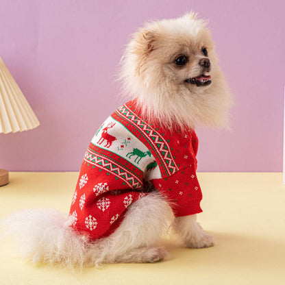 Festive Holiday Pet Sweater - Cozy Knitted Wool Christmas Dog Sweater With Elk And Christmas Tree Design-0