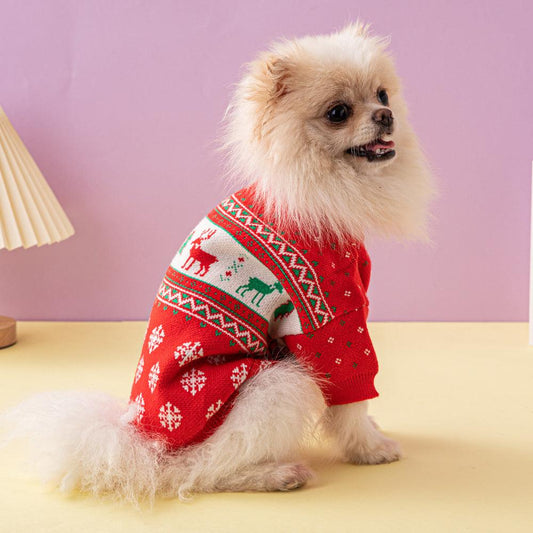 Festive Holiday Pet Sweater - Cozy Knitted Wool Christmas Dog Sweater With Elk And Christmas Tree Design-0