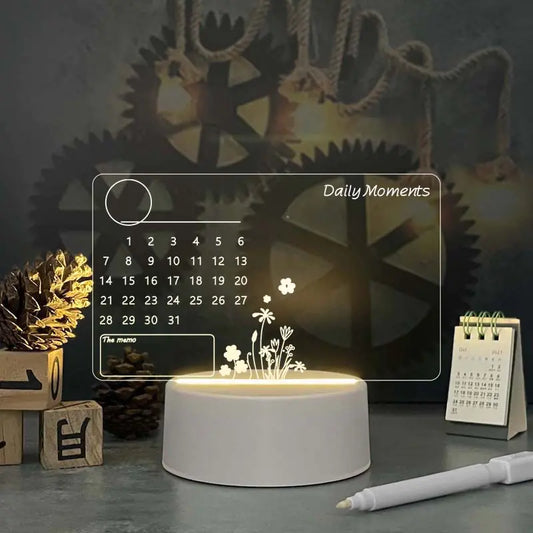 Acrylic Calendar Memo Board with LED Night Light