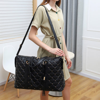 Diamond Quilted Vegan Leather Weekender Tote Bag-2