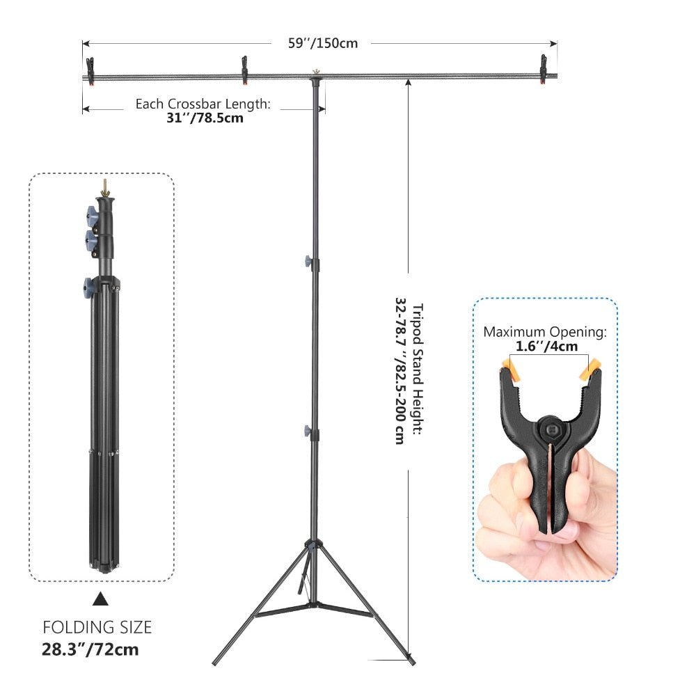 Backdrop Stand T-Shape Background Backdrops Support Kit: Adjustable Tripod Stand; Crossbar for Photo Studio, Photography-1