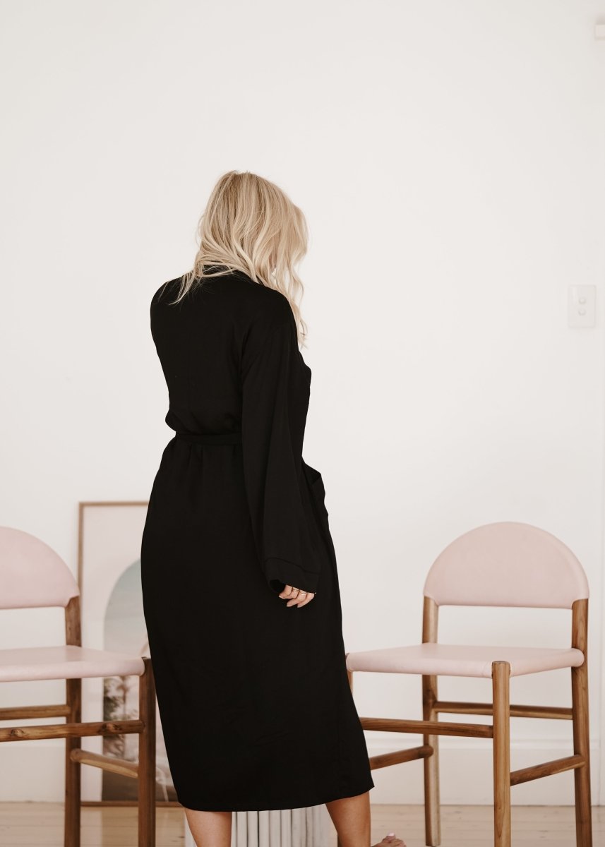Bamboo Robe in Black - Long Length-2