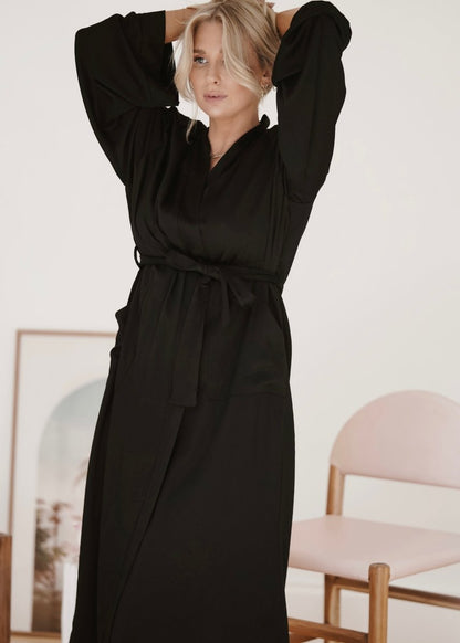 Bamboo Robe in Black - Long Length-4