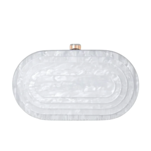 Art Deco Acrylic Oval Clutch Handbag-White-1