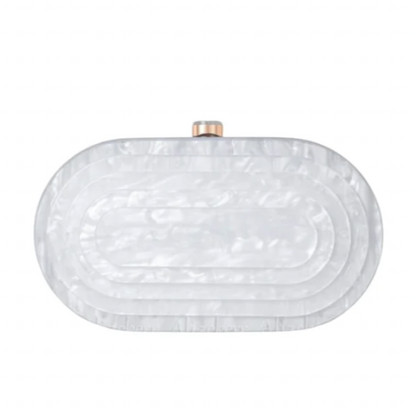Art Deco Acrylic Oval Clutch Handbag-White-1