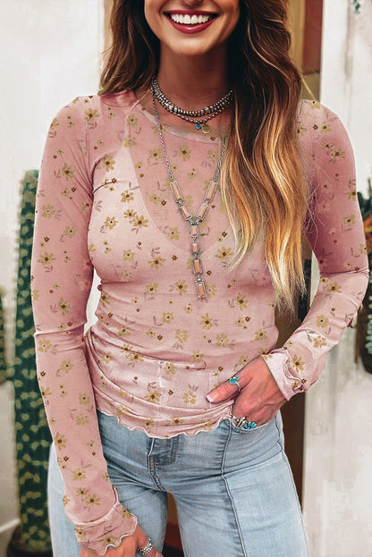 Amber Vintage Floral Mesh Long Sleeve Top-5