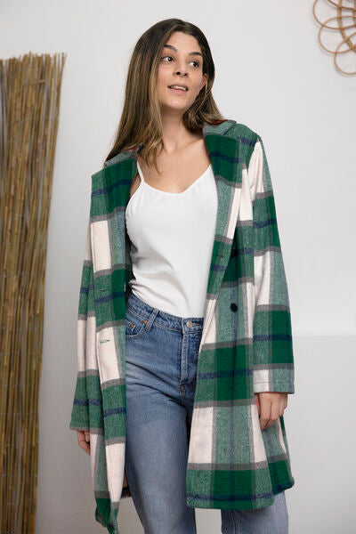 Double Take Full Size Plaid Button Up Lapel Collar Coat-6