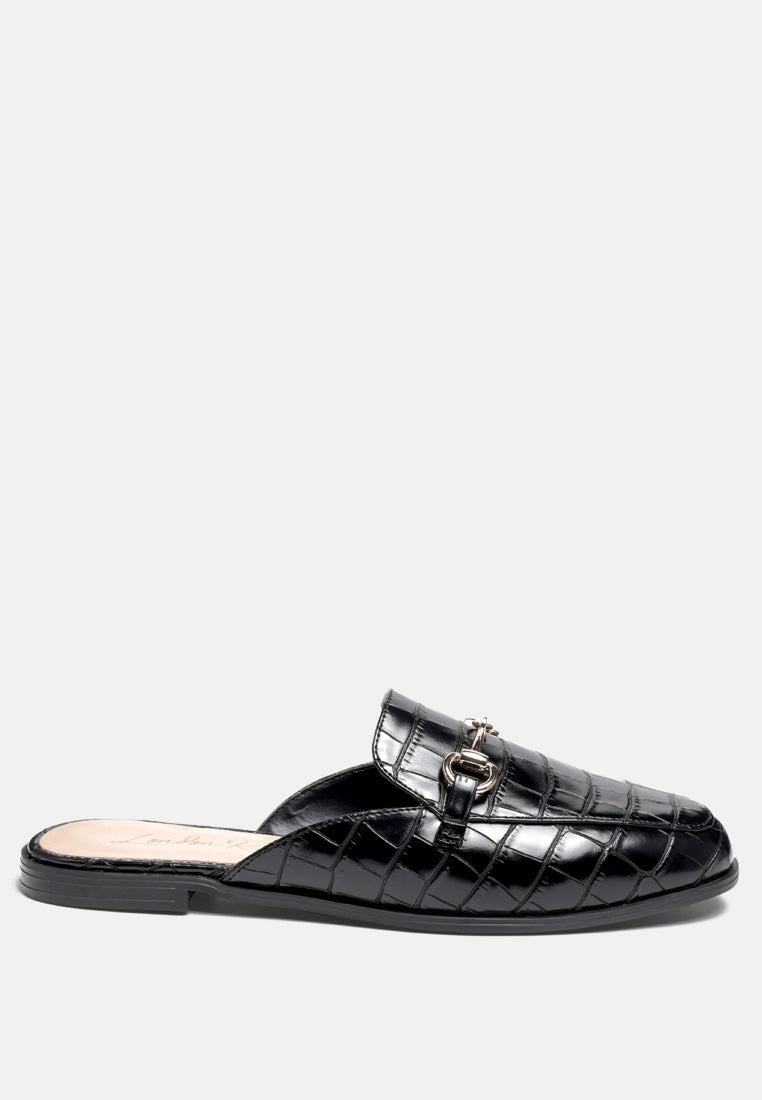 Begonia Buckled Faux Leather Croc Mules-4