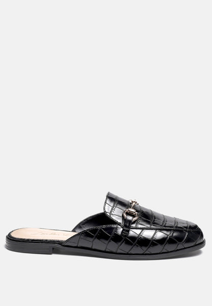 Begonia Buckled Faux Leather Croc Mules-4