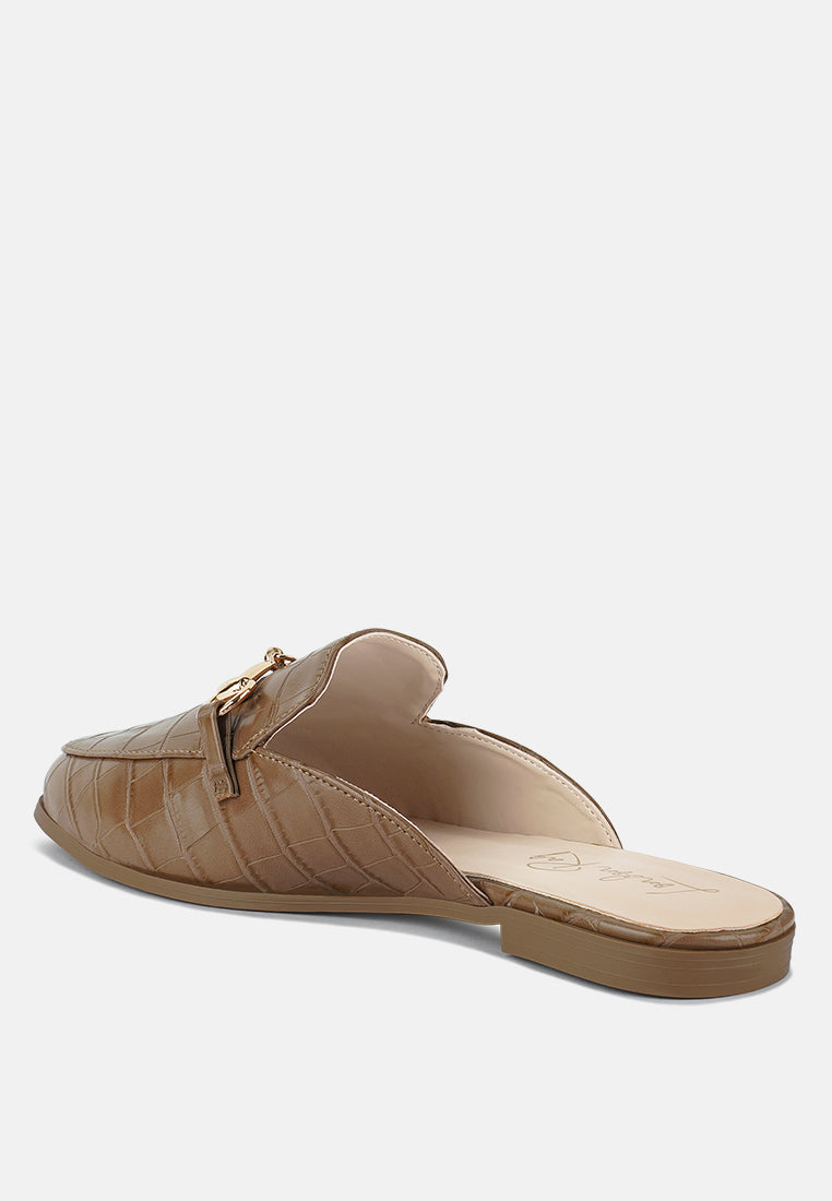 Begonia Buckled Faux Leather Croc Mules-1