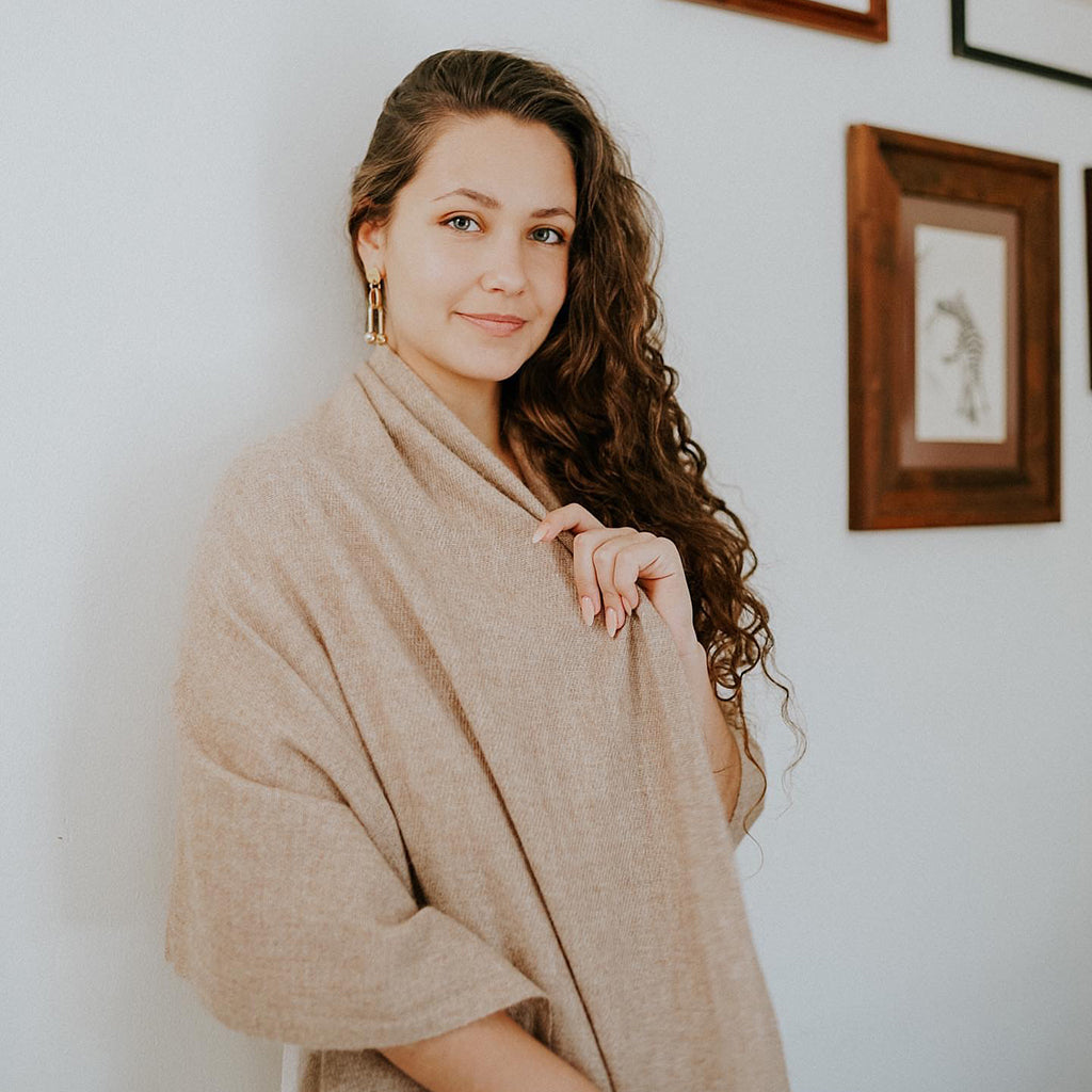 Beige Handloom Cashmere Scarf-4