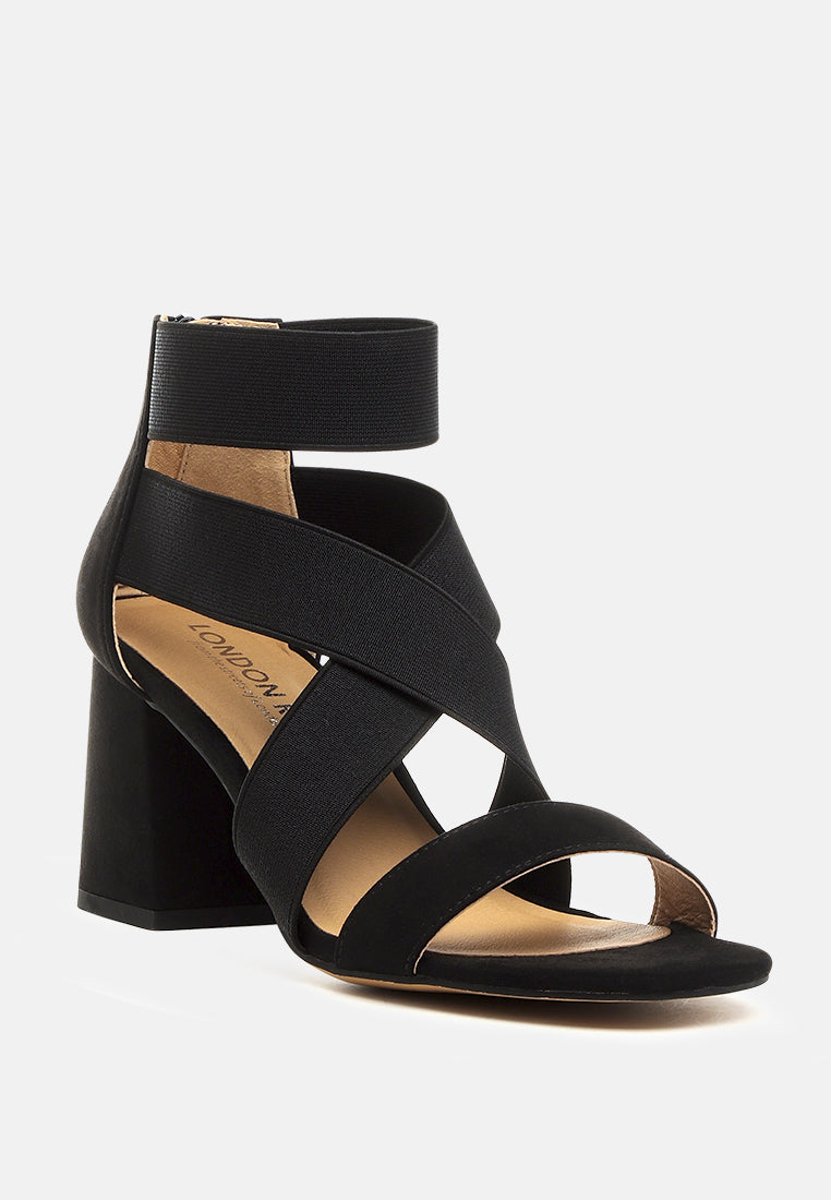 Benicia Elastic Strappy Block Heel Sandals-1