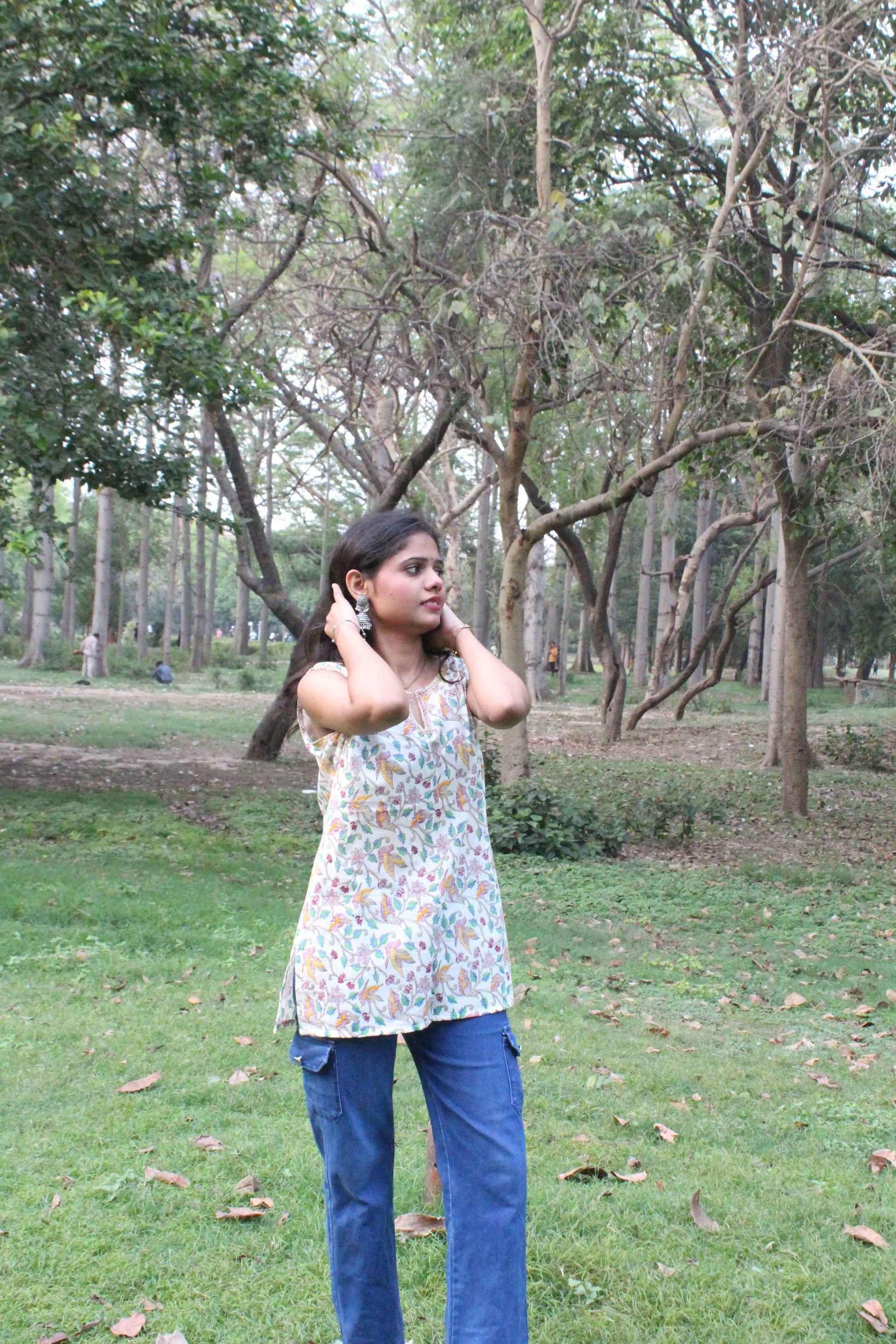 Birdsong Garden Sleeveless Kurti-0