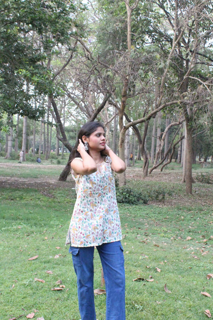 Birdsong Garden Sleeveless Kurti-0