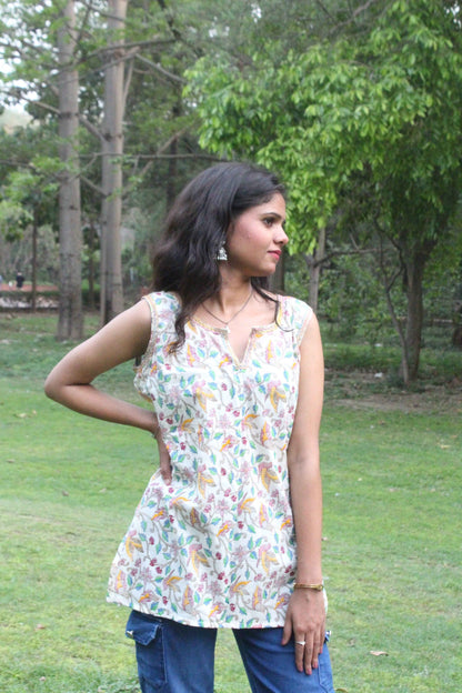 Birdsong Garden Sleeveless Kurti-3