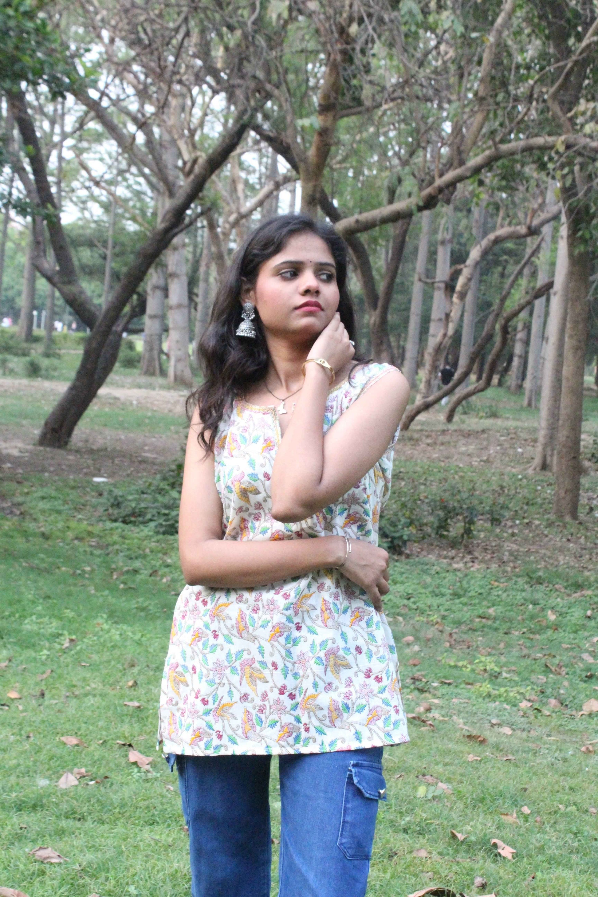 Birdsong Garden Sleeveless Kurti-1