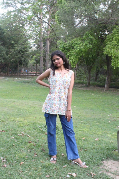 Birdsong Garden Sleeveless Kurti-2