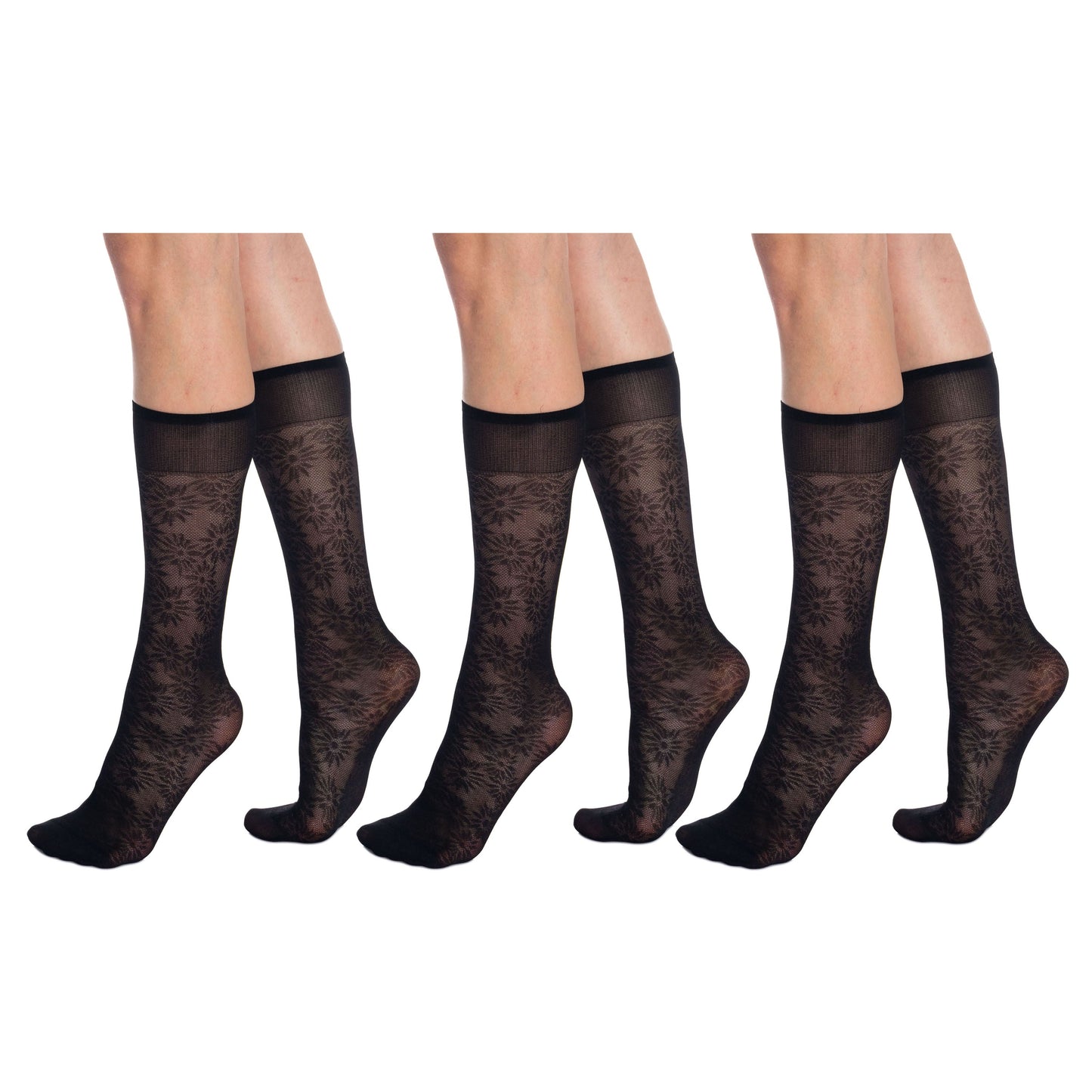 3 Pairs Sheer Knee High Socks for Women 15 Denier with Stay-Up Band One Size-2