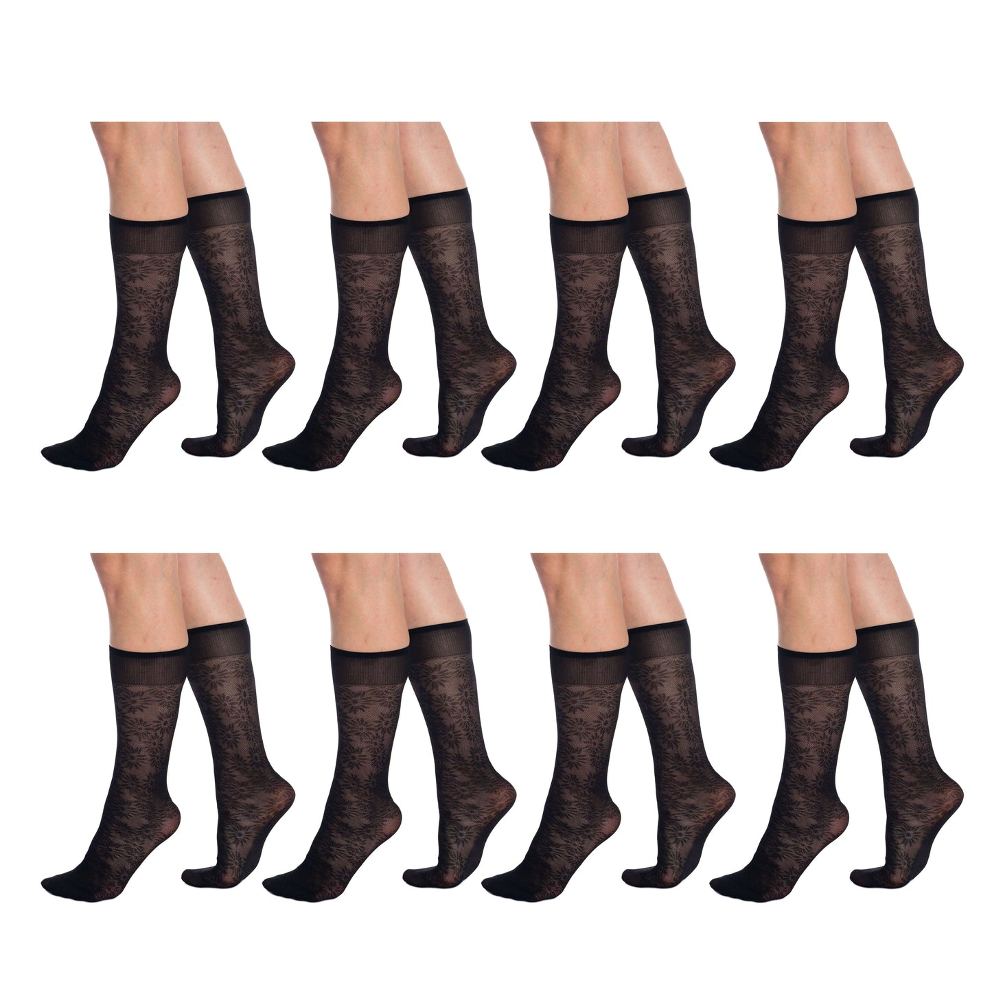 8 Pairs Sheer Knee High Socks for Women 15 Denier with Stay-Up Band One Size-5