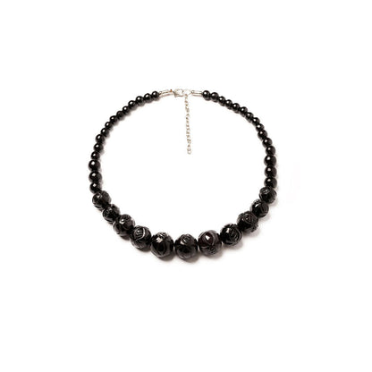 Black Heavy Carve Bead Necklace by Splendette-0