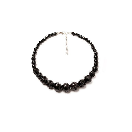 Black Heavy Carve Bead Necklace by Splendette-0