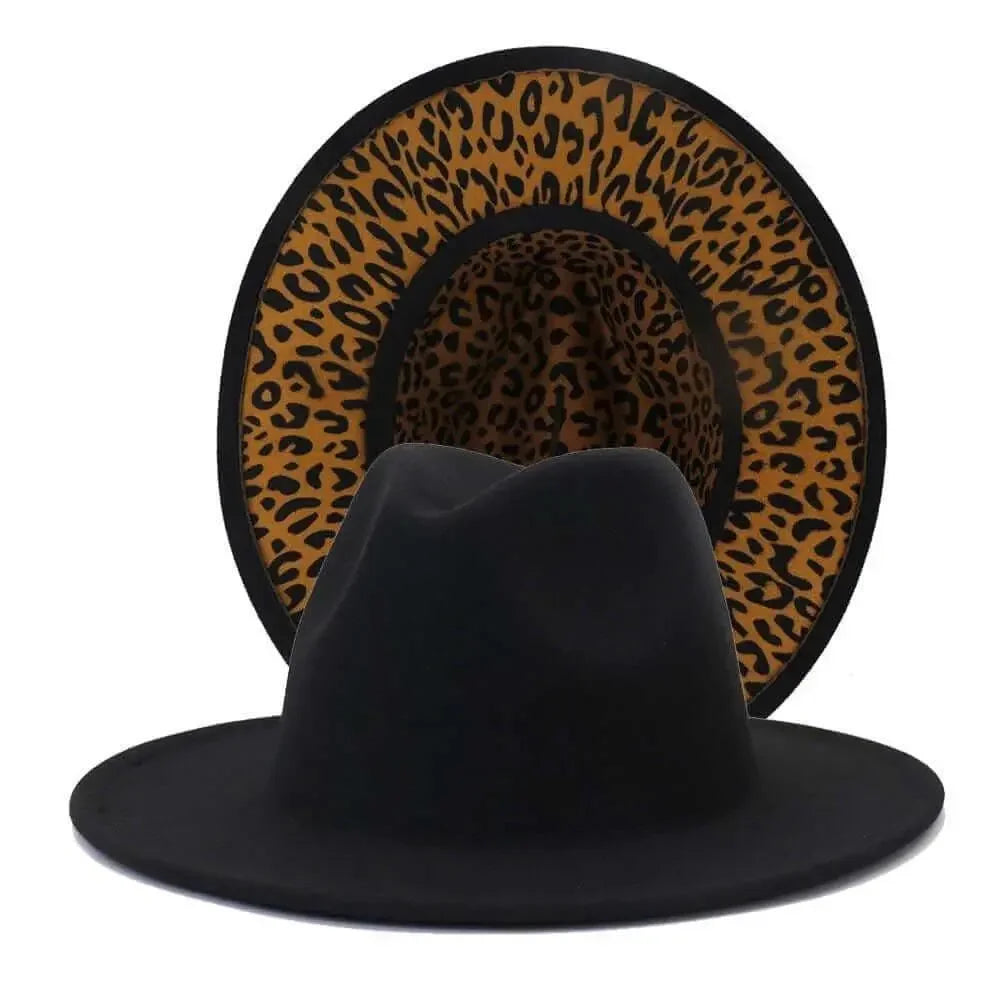 Black leopard bottom Fedora Hat-0