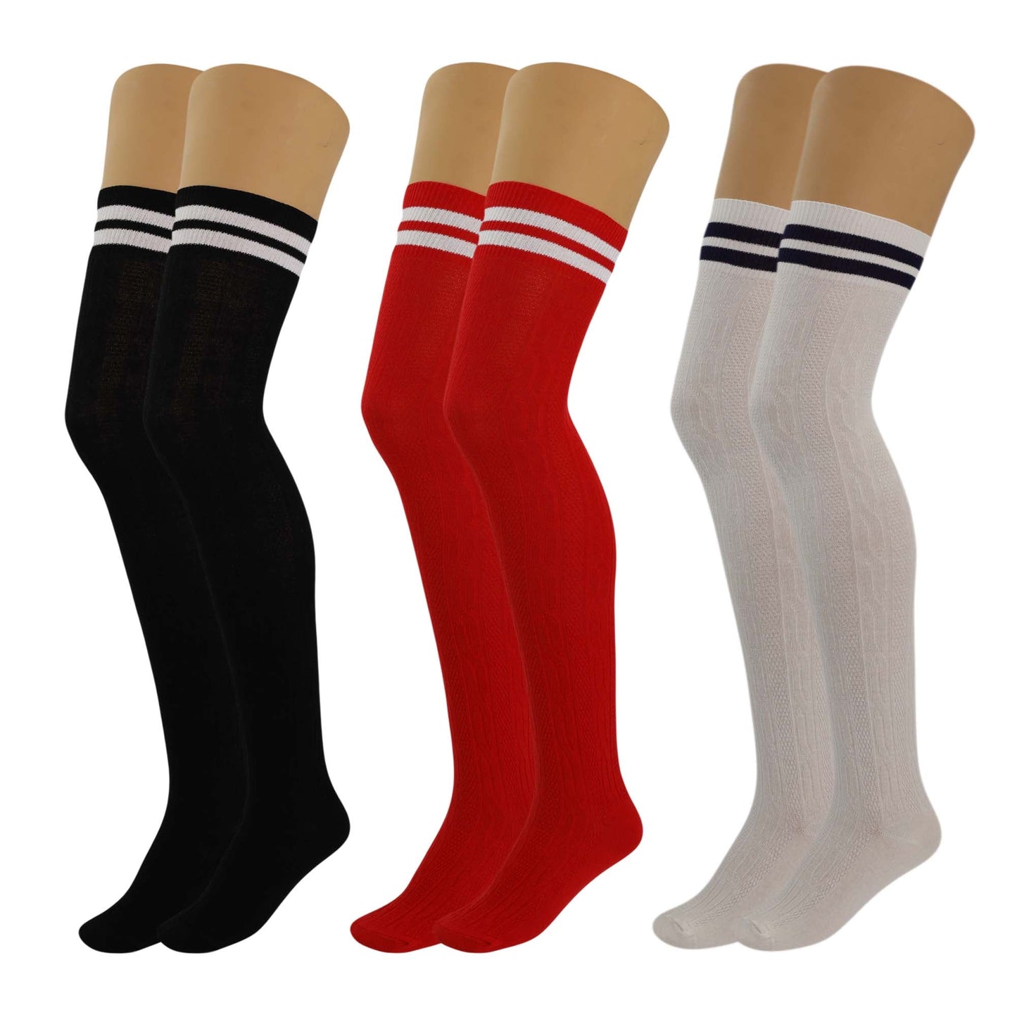 3 Pairs Women’s Colorful Thigh-High Over-the-Knee Boot Socks – Soft, Stretchy, Warm Knitted Stockings, Size 5-10-2