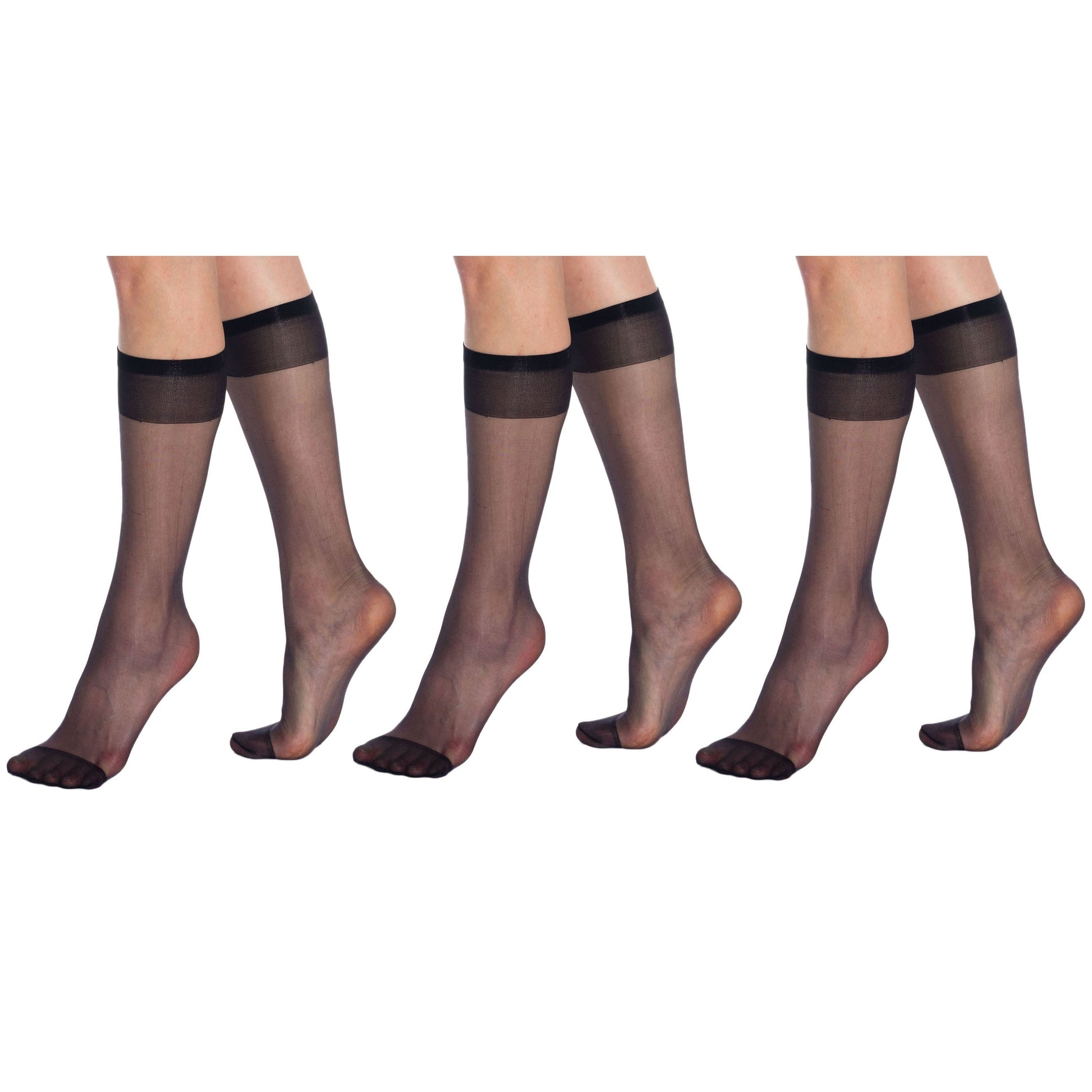 3 Pairs Sheer Knee High Socks for Women 15 Denier with Stay-Up Band One Size-1