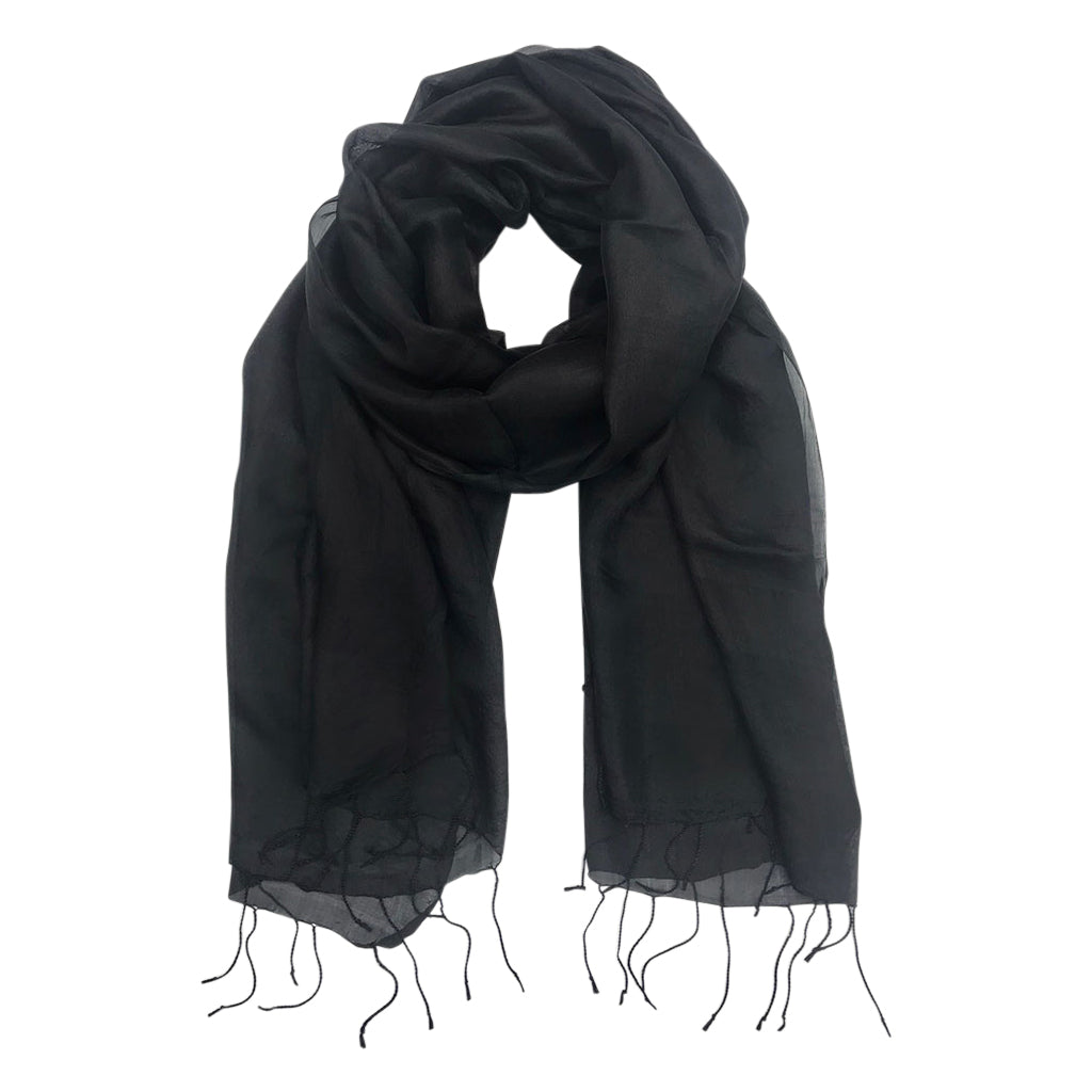Black Khmer Silk Scarf-0