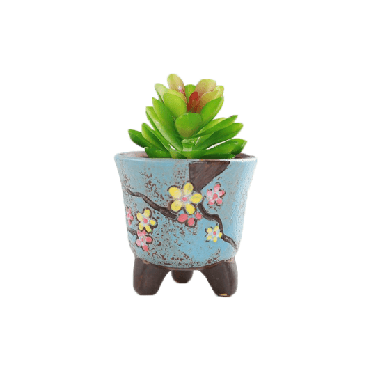 Blue Cup Shaped Ceramic Succulent Pot-0