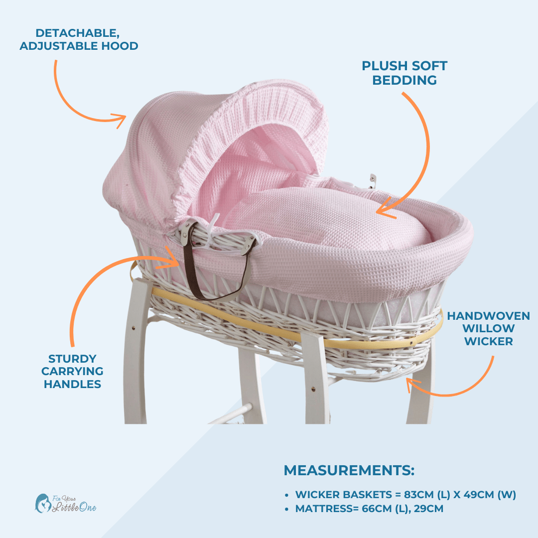 Blue Waffle Grey Wicker Baby Moses Basket With Stand-3