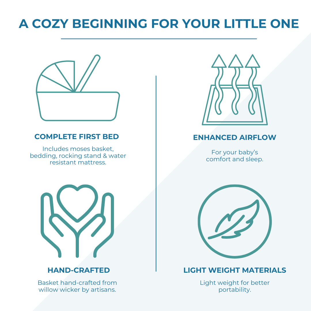 Grey Waffle White Wicker Baby Moses Basket With Stand-2