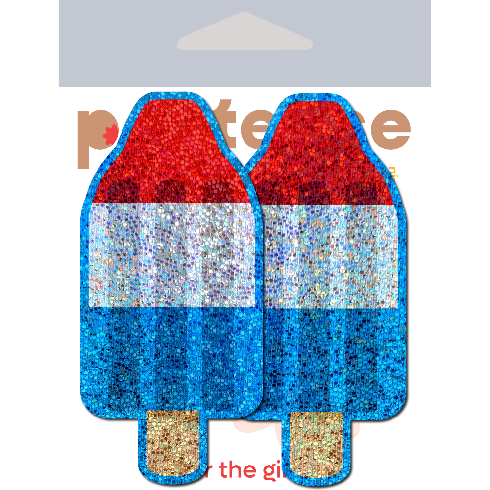 5-Pack: American Pop: Glittering Red, White & Blue USA Ice Pop Nipple Pasties by Pastease®-3