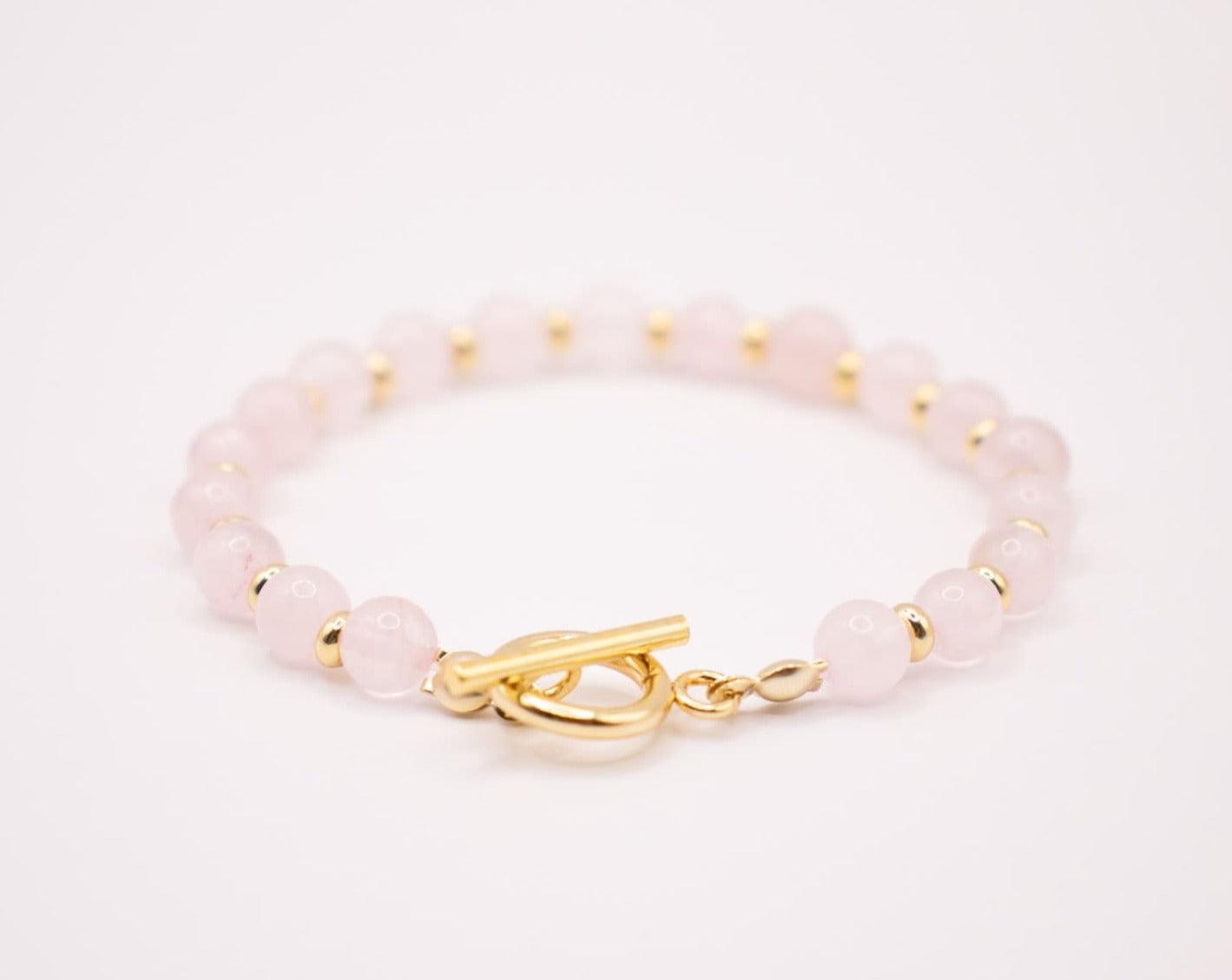 CIRCE | Bracelet in Rose Quartz and 18-carat Gold-plated stainless steel-2