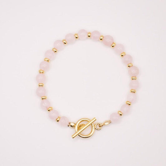 CIRCE | Bracelet in Rose Quartz and 18-carat Gold-plated stainless steel-0