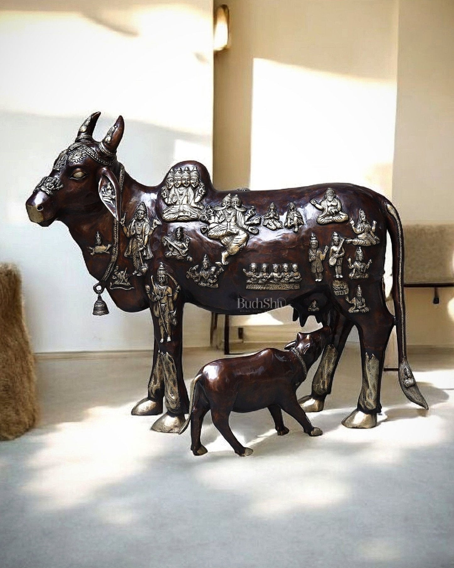 Brass Large Kamadhenu Cow with Calf – 53"-0
