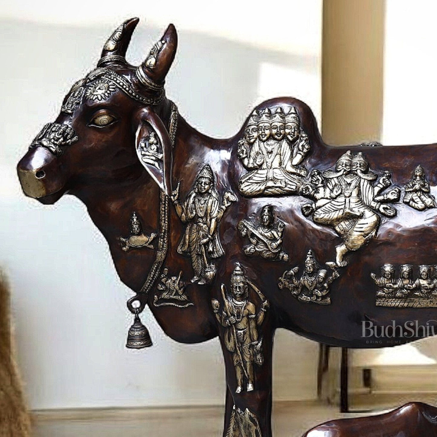 Brass Large Kamadhenu Cow with Calf – 53"-4