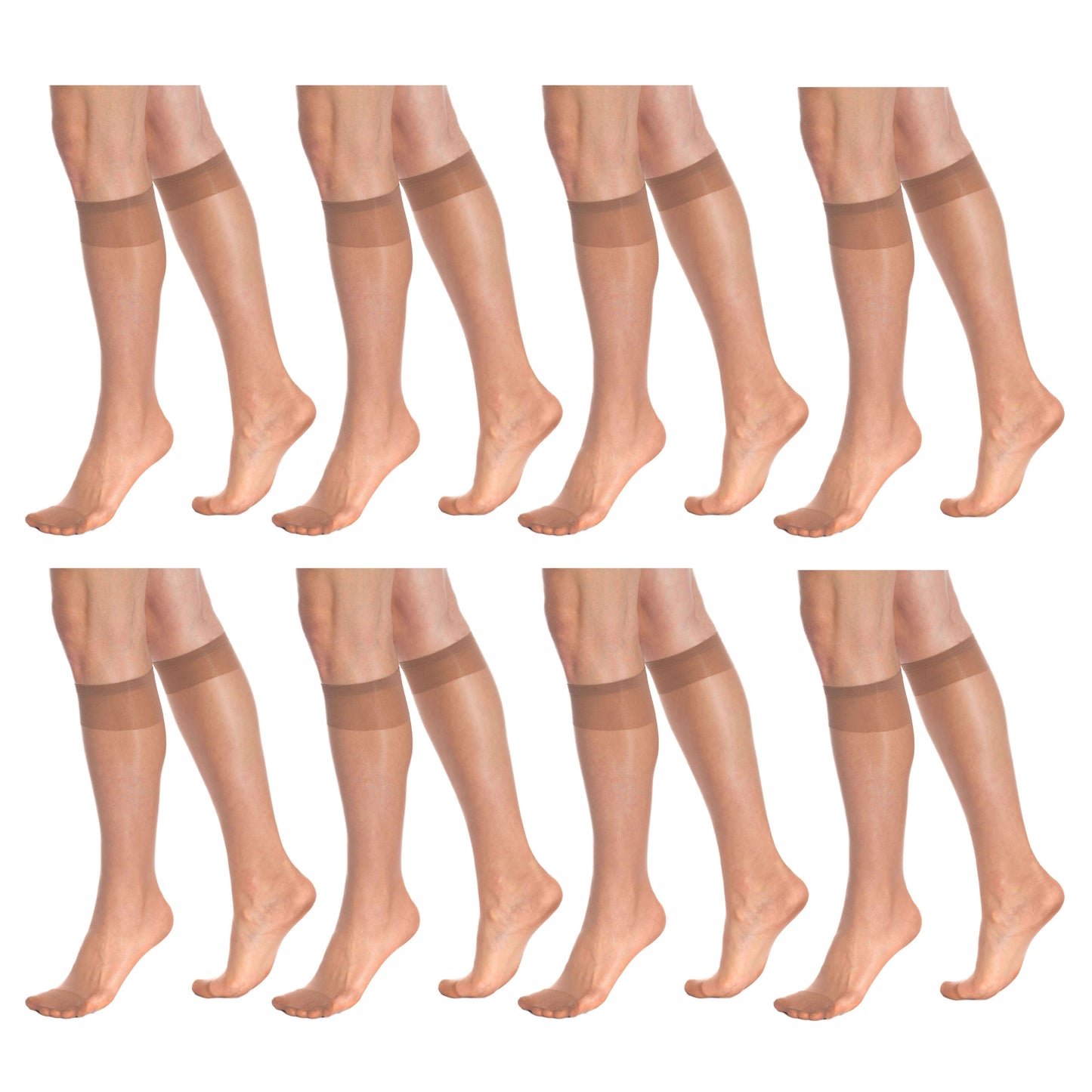 8 Pairs Sheer Knee High Socks for Women 15 Denier with Stay-Up Band One Size-1
