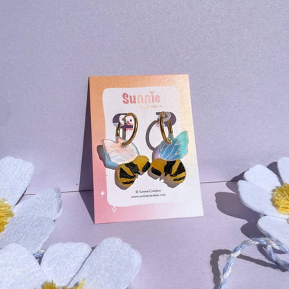 Bumble Bee Hoops Acrylic Earrings-2