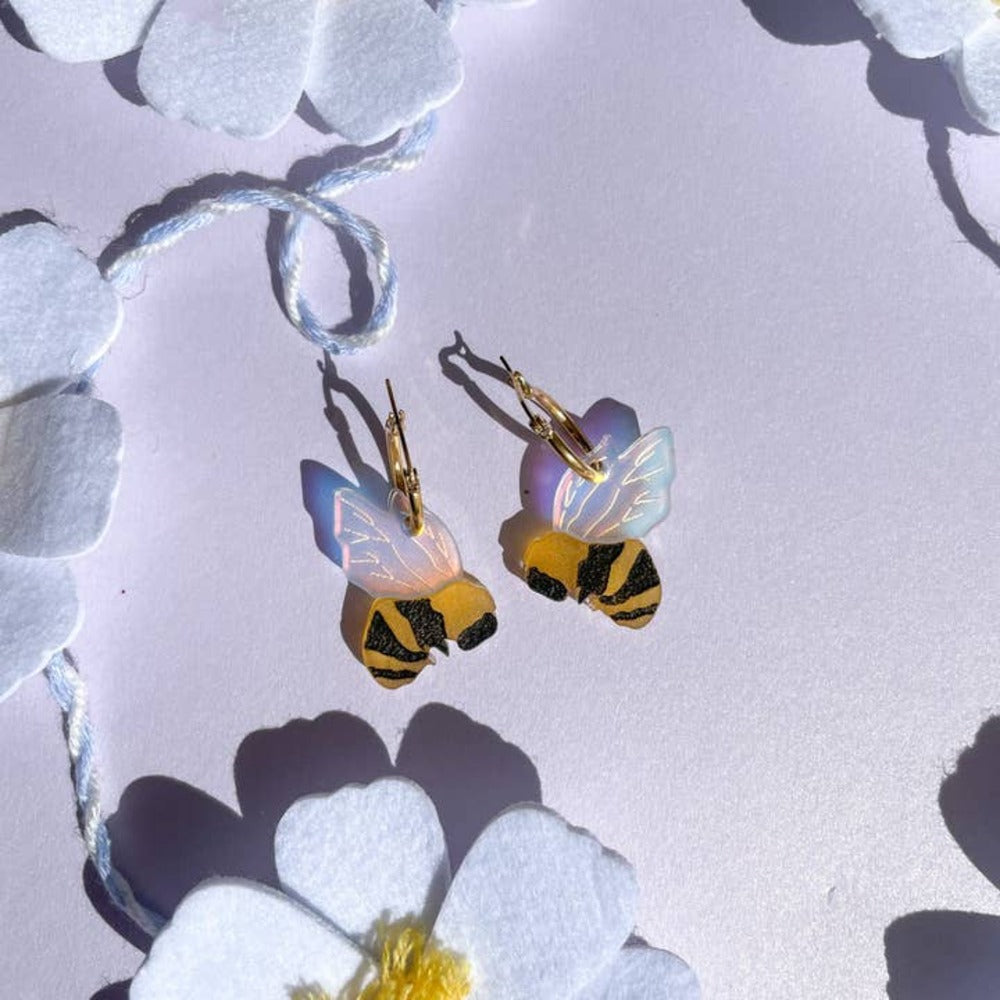 Bumble Bee Hoops Acrylic Earrings-0