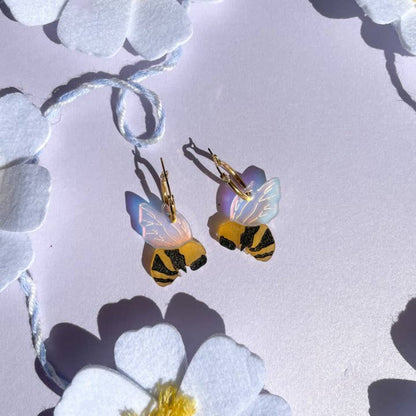 Bumble Bee Hoops Acrylic Earrings-0