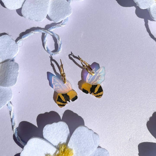 Bumble Bee Hoops Acrylic Earrings-0