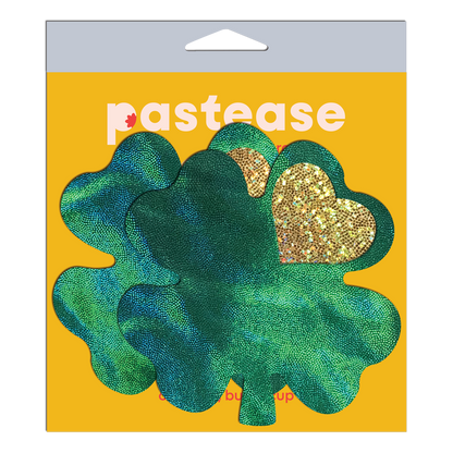 5-Pack: Coverage: Clover Green Holographic with Glitter Gold Heart Breast Coverings by Pastease-4