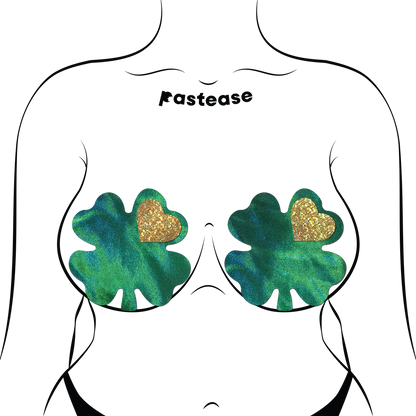 5-Pack: Coverage: Clover Green Holographic with Glitter Gold Heart Breast Coverings by Pastease-1