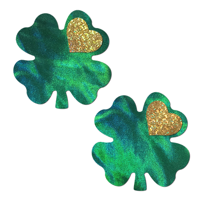 5-Pack: Coverage: Clover Green Holographic with Glitter Gold Heart Breast Coverings by Pastease-0